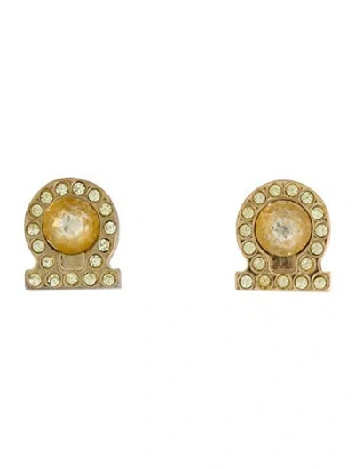 Pre-owned Ferragamo Crystal Gancini Clip-on Earrings In Multi