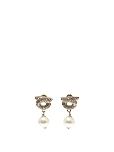 Ferragamo "crystal Gancini Hook" Earrings In Gold