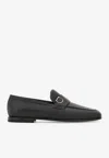 Ferragamo Crystal Gancini Leather Loafers In Black