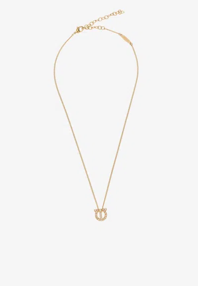 Ferragamo Crystal-embellished Gancini Necklace In Gold