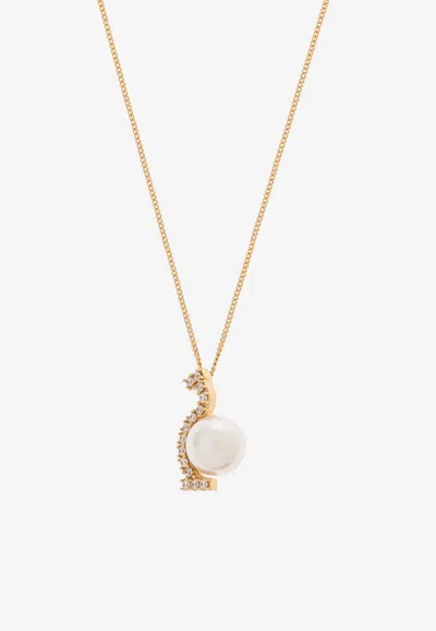 Ferragamo Crystal Gancini Pendant Chain Necklace In Gold