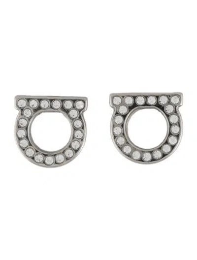 Pre-owned Ferragamo Crystal Gancini Stud Earrings In Clear