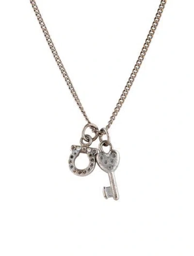 Pre-owned Ferragamo Crystal Key Pendant Necklace, 19.5" In Multicolor