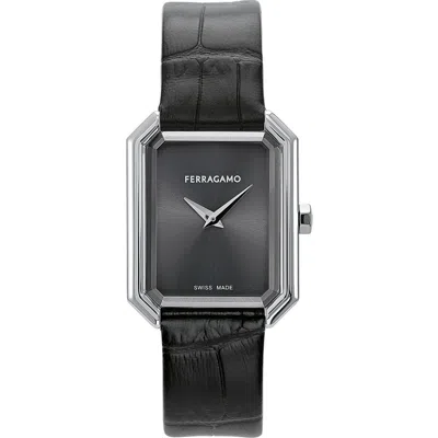 Ferragamo Crystal Leather Strap Watch, 27mm X 34mm In Stainless Steel