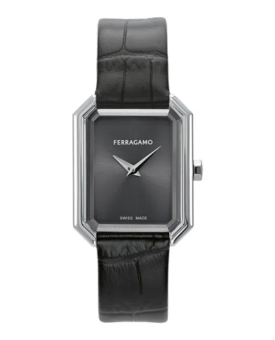Ferragamo Crystal Leather Watch In Silver