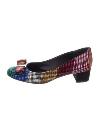 Pre-owned Ferragamo Crystal Patterned Flats In Green