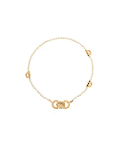 Ferragamo Crystal Pearl Necklace In Gold
