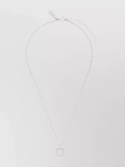 Ferragamo Crystal Pendant Necklace Chain Adjustable In White