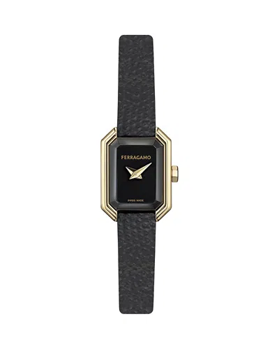 Ferragamo Crystal Petite Leather Watch, 15mm X 20mm In Black