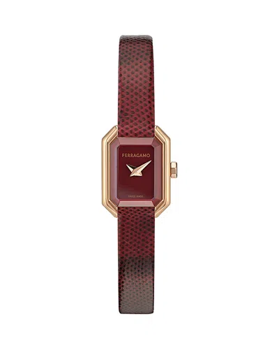 Ferragamo Crystal Petite Leather Watch, 15mm X 20mm In Red