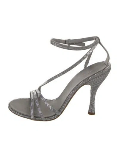 Pre-owned Ferragamo Crystal Slingback Sandals In Gray