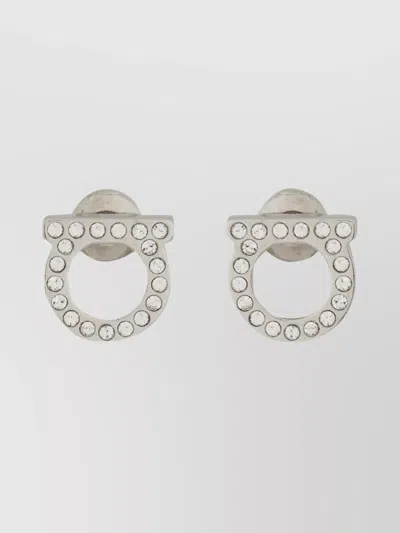 Ferragamo Crystal Stud Earrings Embellished Stones In Silver