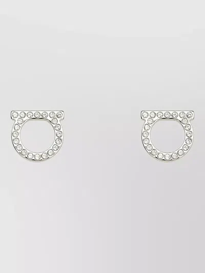 Ferragamo Crystal Stud Earrings Lightweight Hypoallergenic Design In Silver