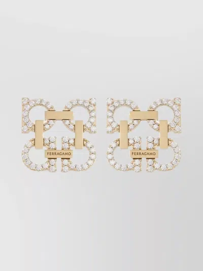 Ferragamo Crystal Stud Geometric Clip Earrings In Gold