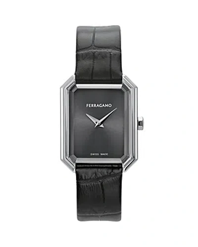 Ferragamo Crystal Watch, 26.5mm X 33.5mm In Black