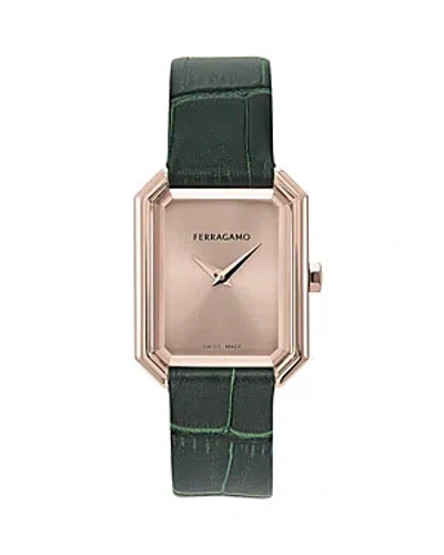 Ferragamo Crystal Leather Strap Watch, 27mm X 34mm In Pink/green