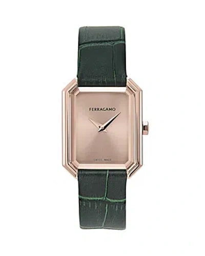 Ferragamo Crystal Watch, 26.5mm X 33.5mm In Ip Rose Gold