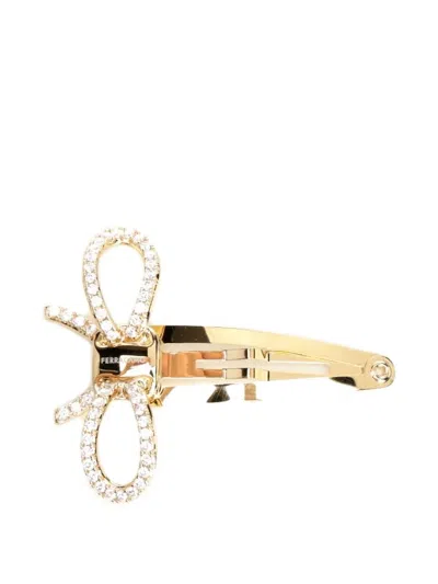 Ferragamo Crystal-embellished Bow Hair Clip In Gold