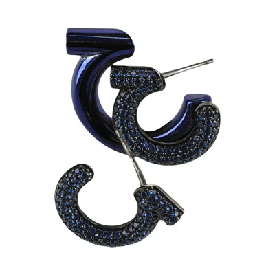Pre-owned Ferragamo Crystal-embellished Gancini Half-hoop Earrings 'blue' | Women's Size Onesize