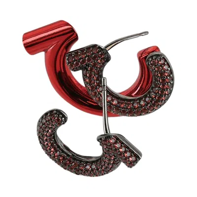 Pre-owned Ferragamo Crystal-embellished Gancini Half-hoop Earrings 'orange' | Women's Size Onesize
