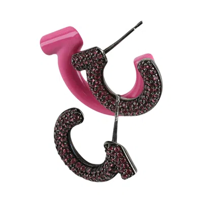 Pre-owned Ferragamo Crystal-embellished Gancini Half-hoop Earrings 'pink' | Women's Size Onesize