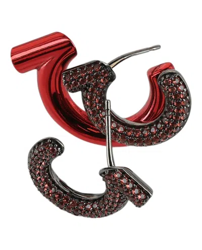 Ferragamo Crystal-embellished Gancini Half-hoop Earrings In Red