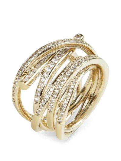 Ferragamo Crystal-embellished Multi-strand Ring In Gold