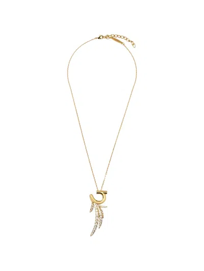 Ferragamo Crystal-embellished Pendant Necklace In Transparent