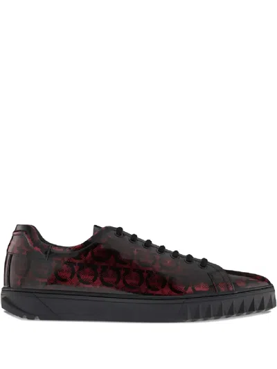 Ferragamo Cube Gancini-print Lace-up Sneakers In Red
