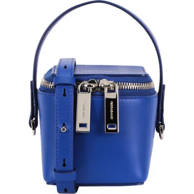Ferragamo Cube Leather Bucket Bag In Blue