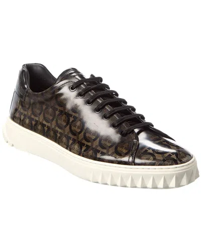 Ferragamo Cube Leather Sneaker In Grey