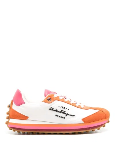 Ferragamo Iggy Leather-trim Sneaker In Orange