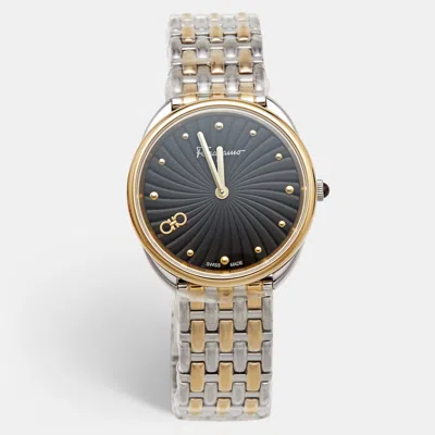 Pre-owned Ferragamo Cuir Sfyn00820 Black Dial Two Tone Stainless Steel Women's Wristwatch 34 Mm In Multi