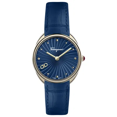 Ferragamo Cuir Women's Watch In Blue