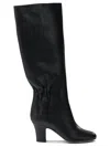 Ferragamo Knee-high Boots With Curled Design And Block Heel In Black