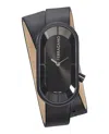 Ferragamo Oval Black Leather Strap Watch With Sunray Dial In Black