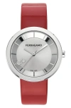 FERRAGAMO FERRAGAMO CURVE V2 LEATHER STRAP WATCH, 35MM