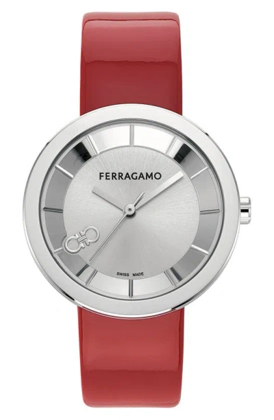 Ferragamo Curve V2 Leather Strap Watch, 35mm In Stainless