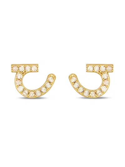 Ferragamo Curved Gold-tone Earrings With Crystal Accents