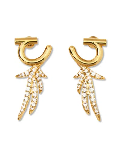 Ferragamo Curved Gold-tone Earrings With Leaf-inspired Design In Gray