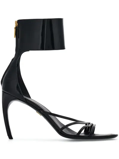 Ferragamo Strappy Glossy Stiletto Sandals With Ankle Strap In Black
