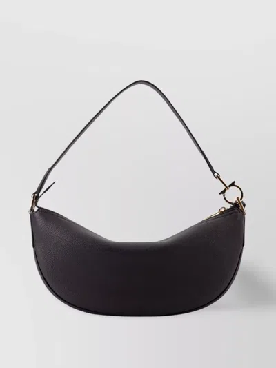 Ferragamo Curved Leather Shoulder Bag In Black