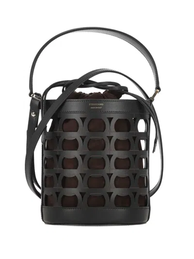 Ferragamo Cut-out Bucket Bag In Black