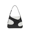 Ferragamo Two-tone Leather And Canvas Cut Out L Shoulder Bag In Blue