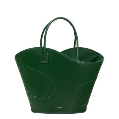 Ferragamo Cut Out Detailing Leather Tote Bag In Green