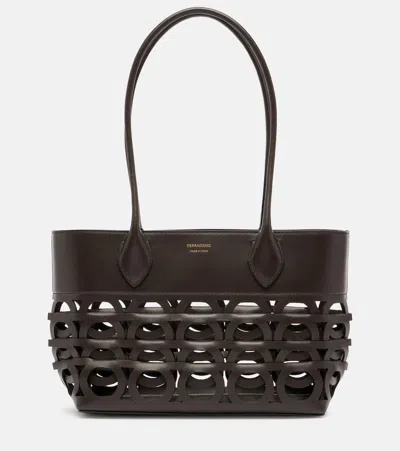 Ferragamo Cut-out Leather Tote Bag In Brown