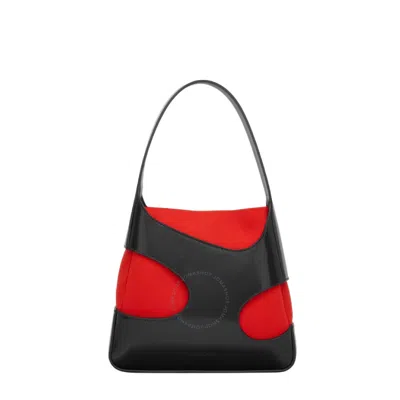Ferragamo Two-tone Leather And Canvas Cut Out L Shoulder Bag In Red