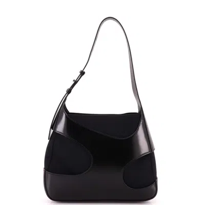 Ferragamo Cut Out Shoulder Bag Leather And Canvas Medium In Black