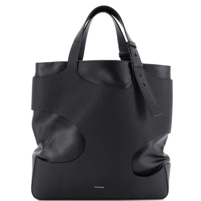 Ferragamo Cut-out Tote Leather And Fabric In Black
