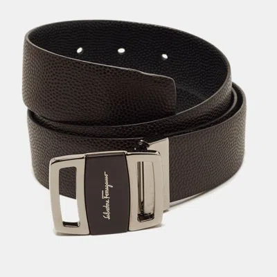Pre-owned Ferragamo Cut To Size Reversible Belt Black/dark Brown Leather
